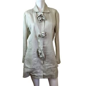 anne fontaine Myoko PO9216 Rose Adorned Long Length Beige Linen Jacket sz 42=10